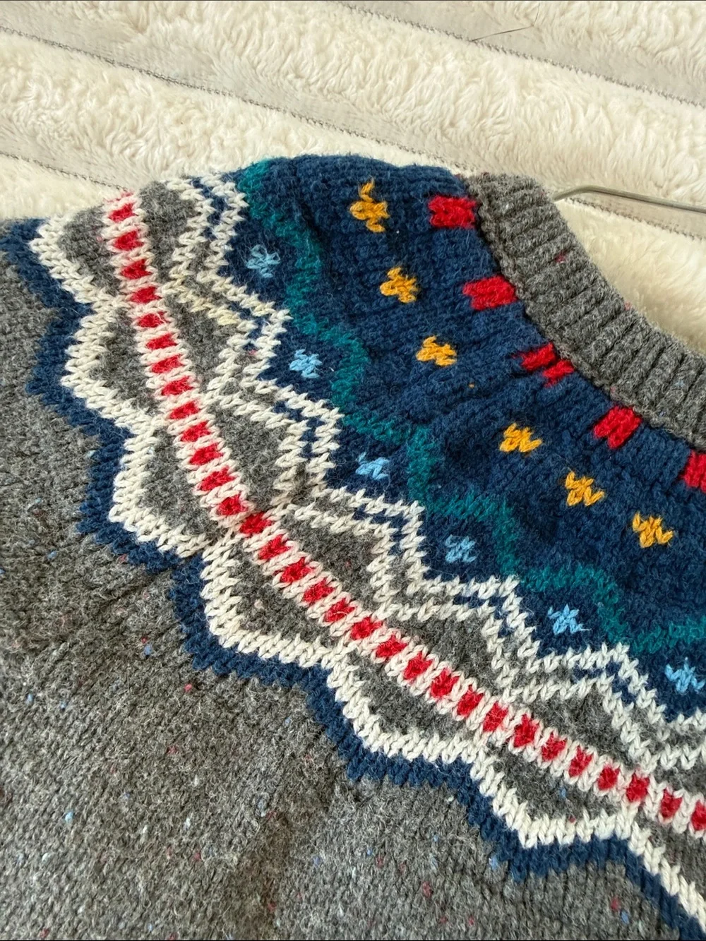 Hanna Andersson Gray Cardigan with Blue Fair Isle Yoke